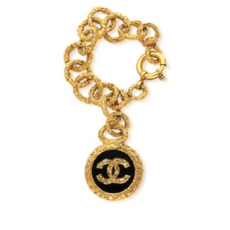 Gold and Black Metal CC Medallion Florentine Bracelet, 1993