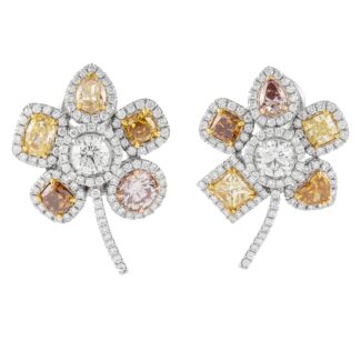 Gold, Fancy Color Diamond and Diamond Floral Earclips