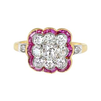 Platinum, Gold, Ruby and Diamond Antique Cocktail Ring