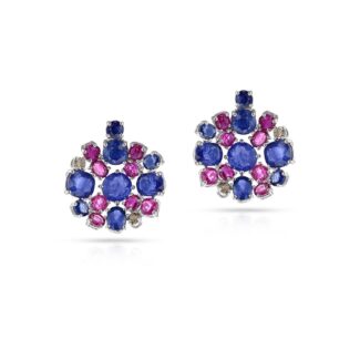 White Gold, Sapphire, Ruby and Diamond Earrings