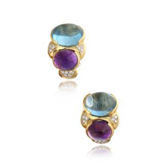 Gold, Topaz, Amethyst and Diamond Earclips