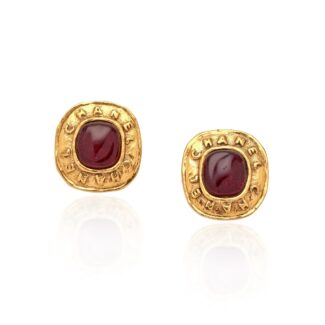 Gold Metal and Red Gripoix Medallion Earrings, 1986-1989