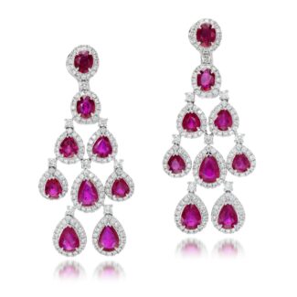 White Gold, Ruby and Diamond Chandelier Earrings