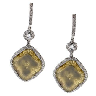 White Gold, Diamond Slice and Diamond Drop Earrings