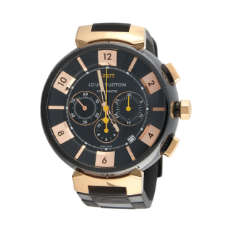 Tambour, a black stainless steel and rose gold chronograph wristwatch, Circa 2019