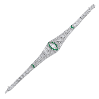 Platinum, Diamond and Emerald Bracelet