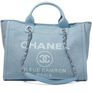 Light Blue Canvas Deauville Tote Silver Hardware