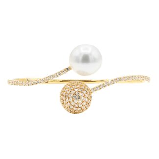 Rose Gold, Cultured Pearl and Diamond Bangle Bracelet