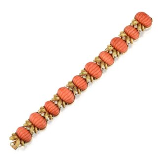 Gold, Coral and Diamond Bracelet