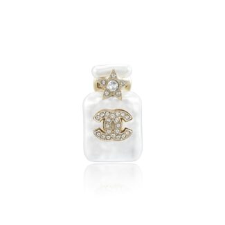 Pearl White Resin, Crystal CC and Star and Gold Metal Perfume Bottle Brooch