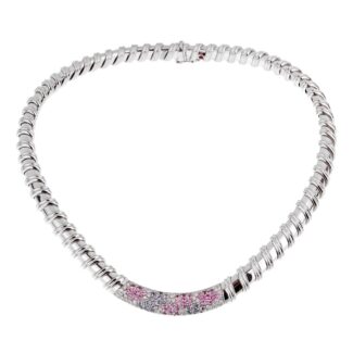White Gold, Pink Sapphire, Sapphire and Diamond Nabucco Necklace