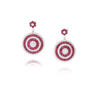 White Gold, Diamond and Ruby Drop Earrings