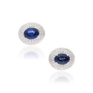 White Gold, Sapphire and Diamond Stud Earrings