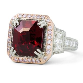 Platinum, Rose Gold, 5.85ct Burmese Spinel, Pink Diamond and Diamond Ring
