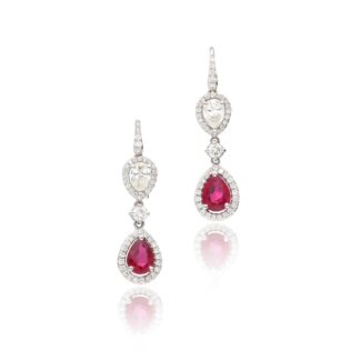 White Gold, 2.06ct Burmese Ruby and Diamond Drop Earrings