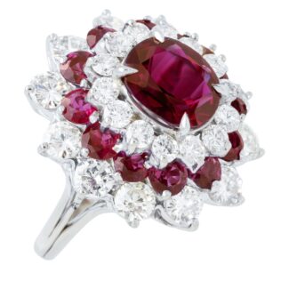 White Gold, 3.42ct Ruby and Diamond Cluster Ring