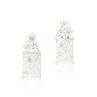 White Gold, White Jadeite, Mother-of-Pearl and Gem-Set Earrings
