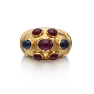 Gold, Wood, Ruby and Sapphire Ring