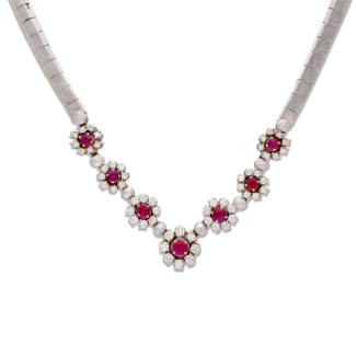 White Gold, Ruby and Diamond Necklace