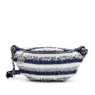 Blue and White Sequin and Leather Waist Bag Silver Tone Hardware