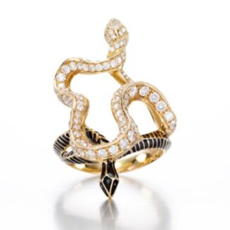 Gold, Enamel and Diamond Black Opium Hayya Serpentine Ring I